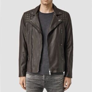 All Saints Rowley Leather Biker Jacket in Black